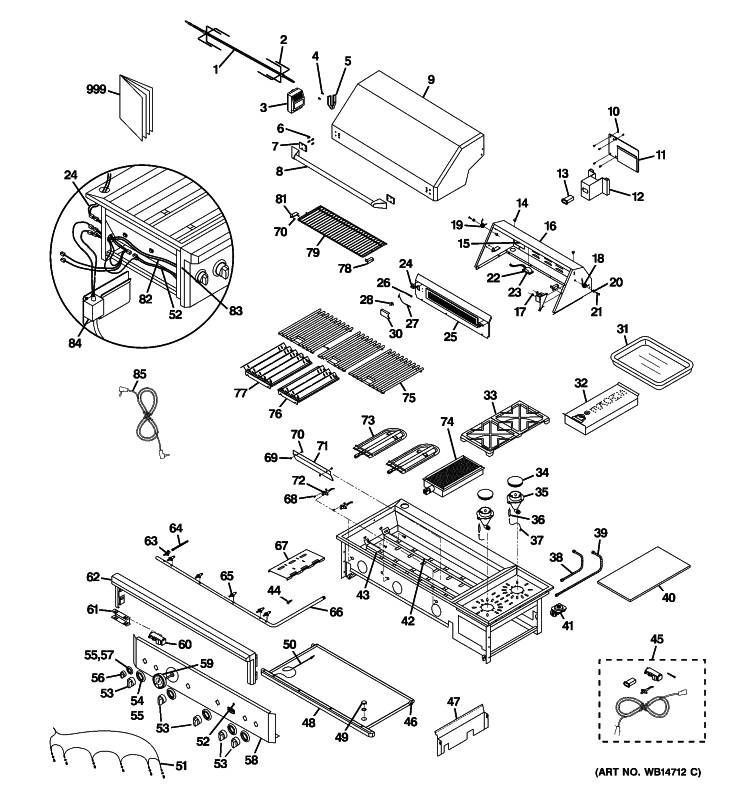 CONTROL PANEL & COOKTOP Diagram and Parts List for ZGG542LCP1SS  General Electric Grill