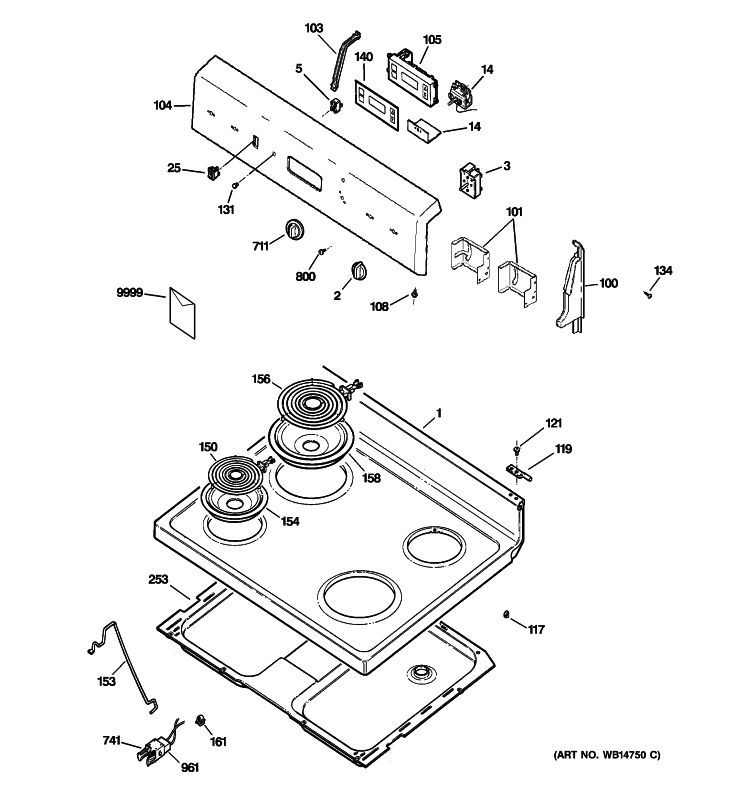 CONTROL PANEL & COOKTOP Diagram and Parts List for RB536DP1BB  Hotpoint Range