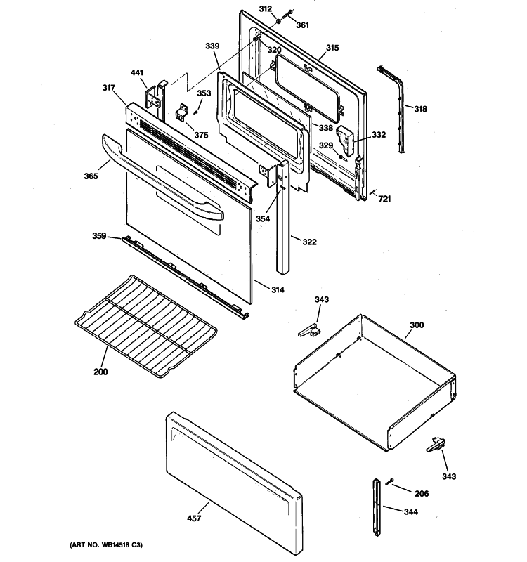 DOOR & DRAWER PARTS Diagram and Parts List for RB536DP1BB  Hotpoint Range