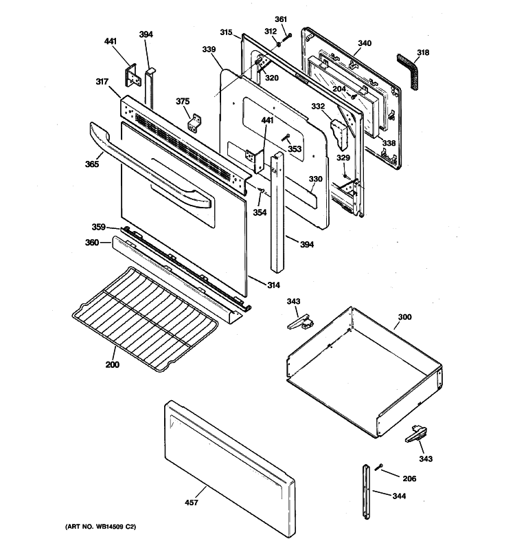 DOOR & DRAWER PARTS Diagram and Parts List for RB758DP1CC  Hotpoint Range