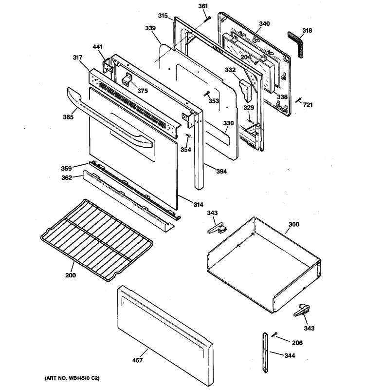 DOOR & DRAWER PARTS Diagram and Parts List for RB787DP1BB  Hotpoint Range