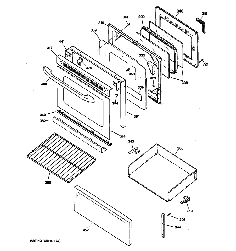DOOR & DRAWER PARTS Diagram and Parts List for RB790DP1WW  Hotpoint Range