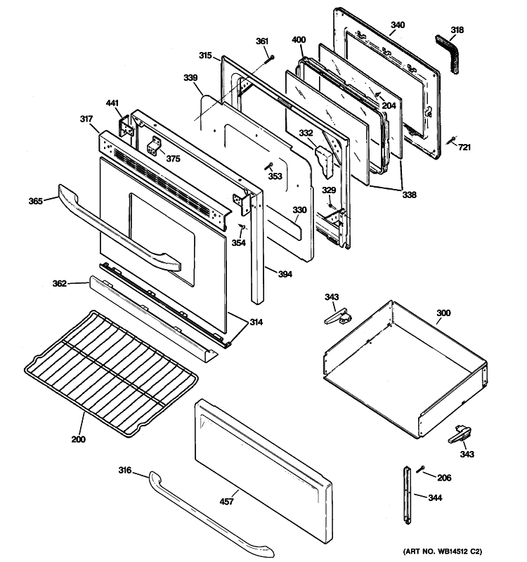 DOOR & DRAWER PARTS Diagram and Parts List for RB790SP1SA  Hotpoint Range