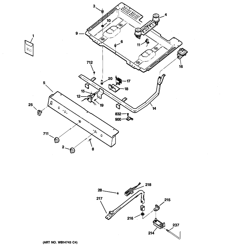 GAS & BURNER PARTS Diagram and Parts List for RGB528PEP1BB  Hotpoint Range