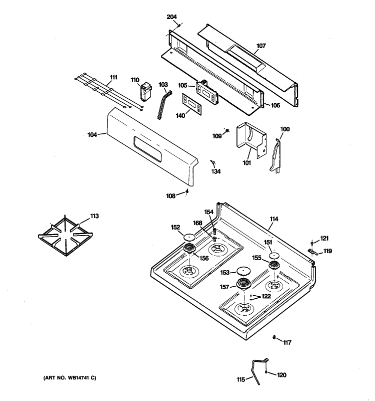CONTROL PANEL & COOKTOP Diagram and Parts List for RGB533DEP1BB  Hotpoint Range