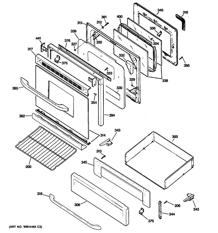 DOOR & DRAWER PARTS Diagram and Parts List for RGB790SEP1SA  Hotpoint Range