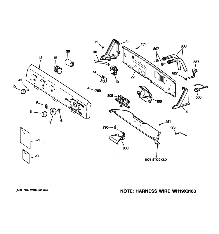 CONTROLS & BACKSPLASH Diagram and Parts List for VWSR4160G2WW  Hotpoint Washer