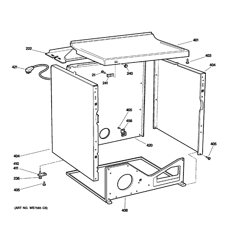 CABINET Diagram and Parts List for DCCB330GJ0WC  General Electric Dryer