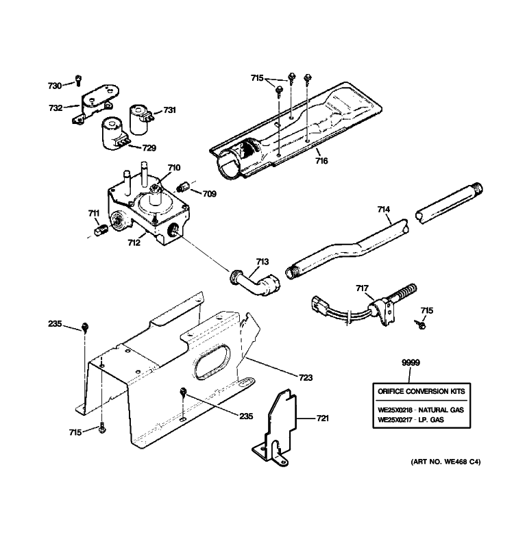 GAS VALVE & BURNER ASSEMBLY Diagram and Parts List for DCCB330GJ0WC  General Electric Dryer