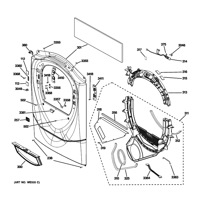 FRONT PANEL Diagram and Parts List for DPVH880GJ0MV  General Electric Dryer
