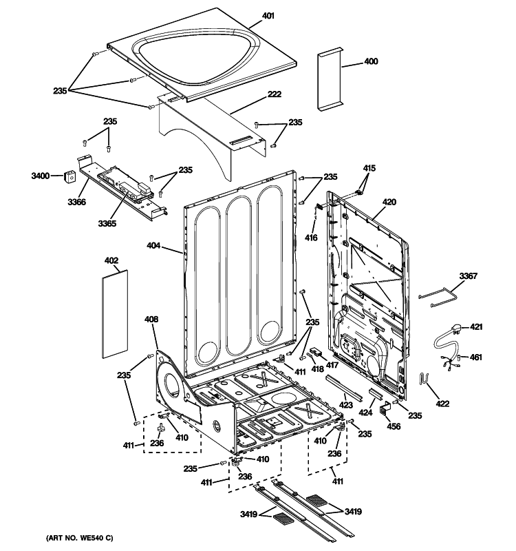 CABINET Diagram and Parts List for DPVH880GJ0MV  General Electric Dryer