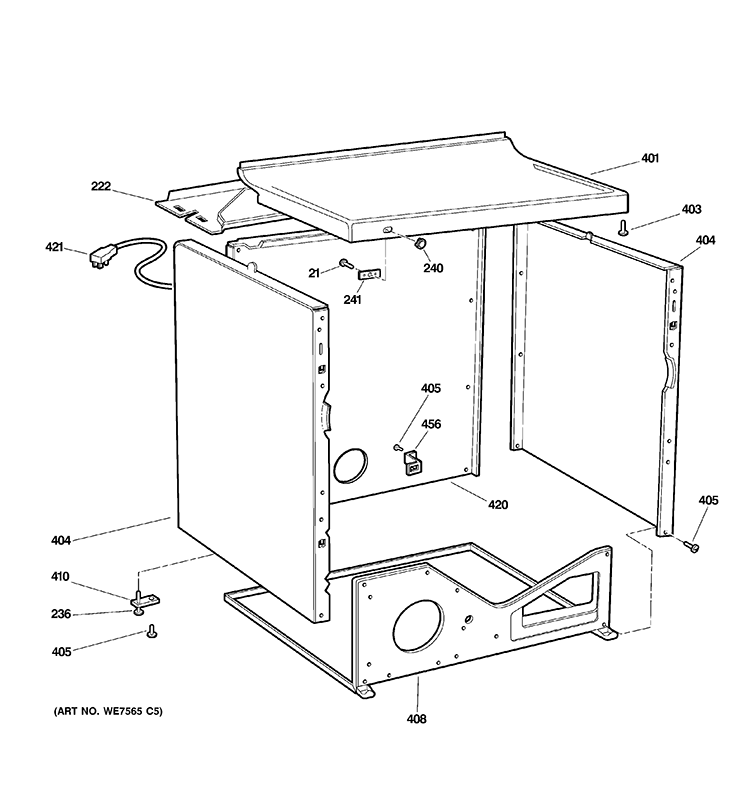 CABINET Diagram and Parts List for DMCD330GH1WC  General Electric Dryer