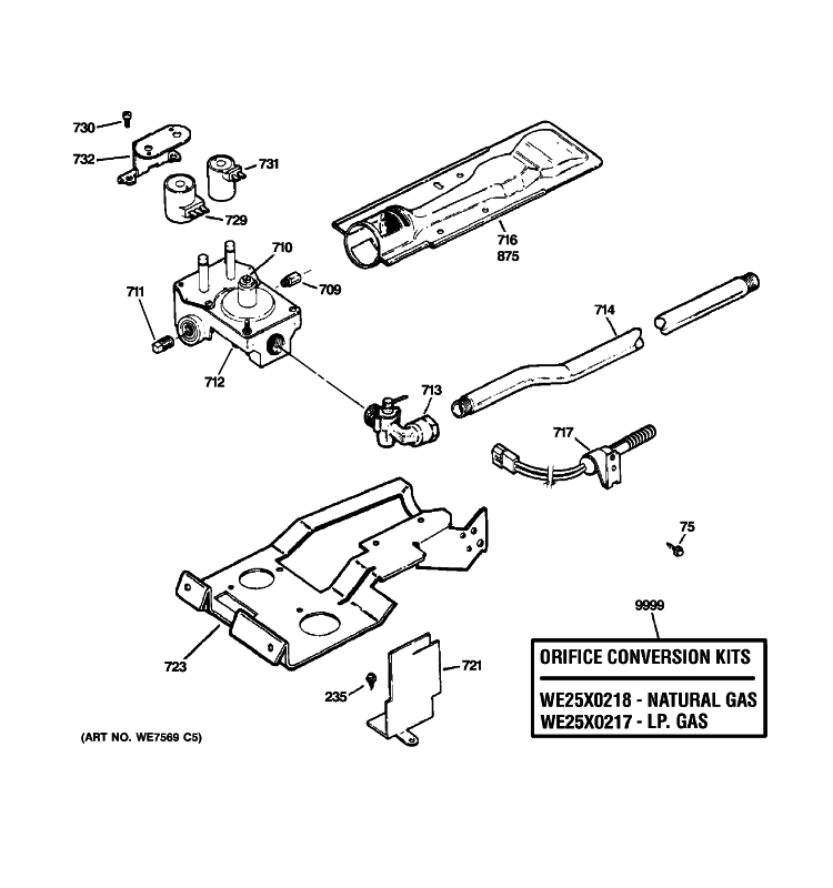 GAS VALVE & BURNER ASSEMBLY Diagram and Parts List for DMCD330GH2WC  General Electric Dryer