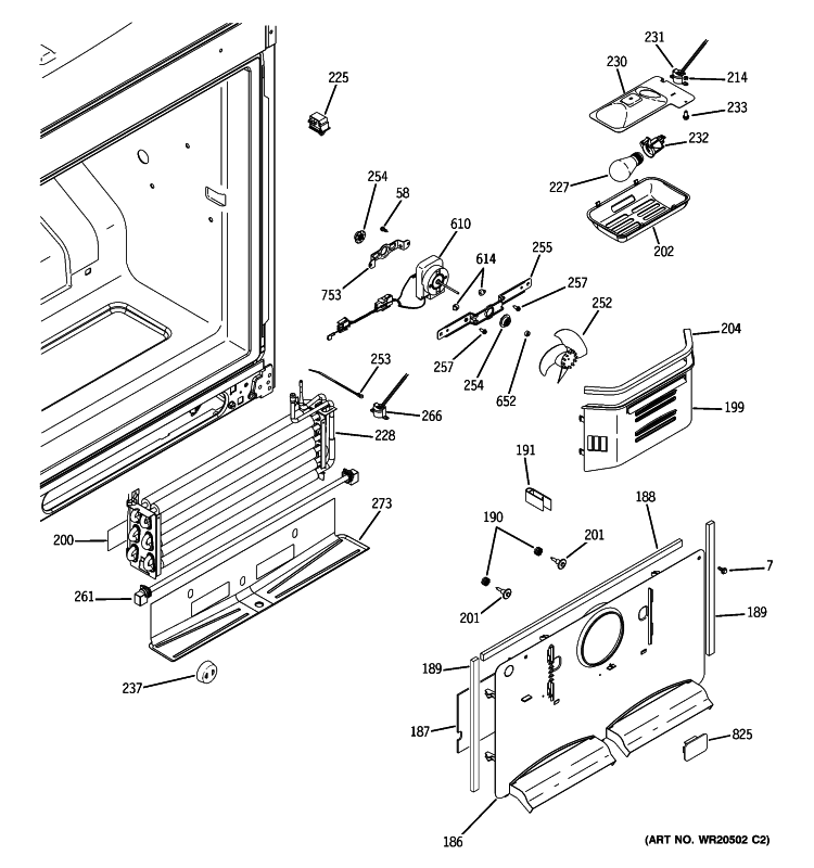 FREEZER SECTION Diagram and Parts List for GBSC3HBYARBB  General Electric Refrigerator