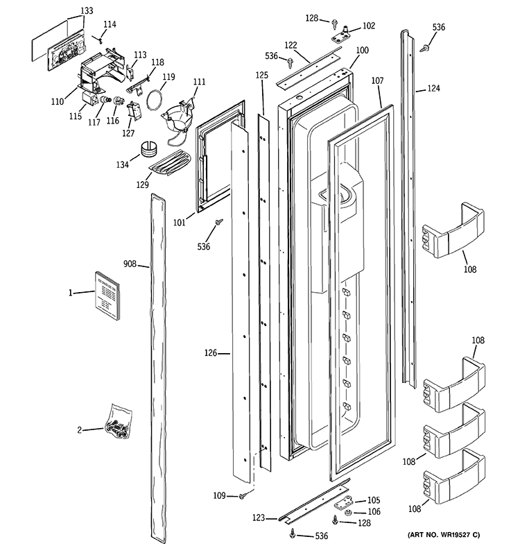 FREEZER DOOR Diagram and Parts List for ZISB480DRB  General Electric Refrigerator