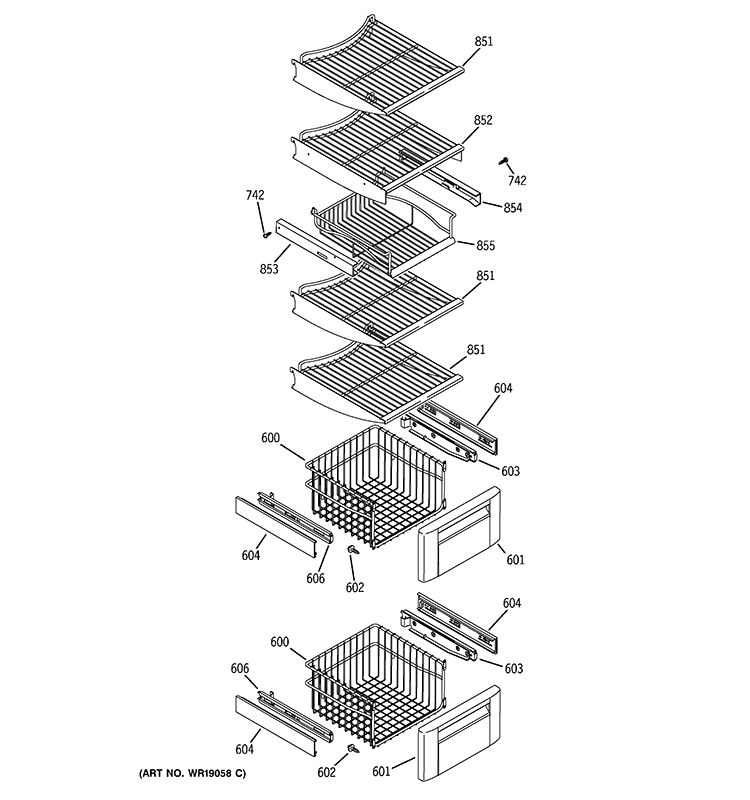 FREEZER SHELVES Diagram and Parts List for ZISB480DRB  General Electric Refrigerator