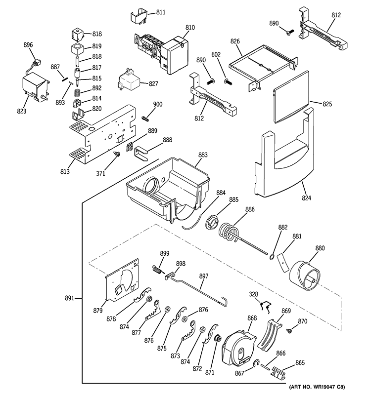 ICE MAKER & DISPENSER Diagram and Parts List for ZISB480DRB  General Electric Refrigerator