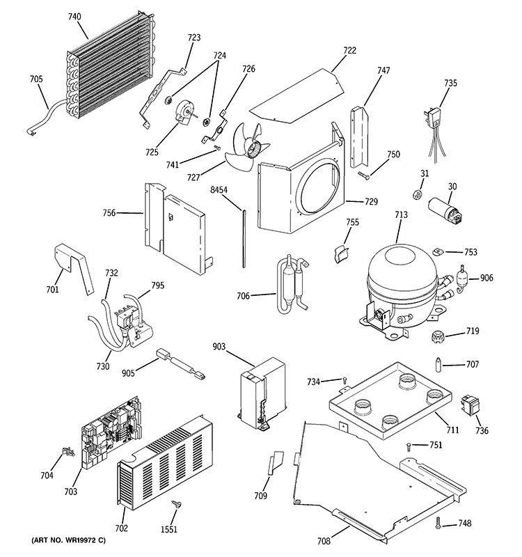 SEALED SYSTEM & MOTHER BOARD Diagram and Parts List for ZISB480DRG  General Electric Refrigerator