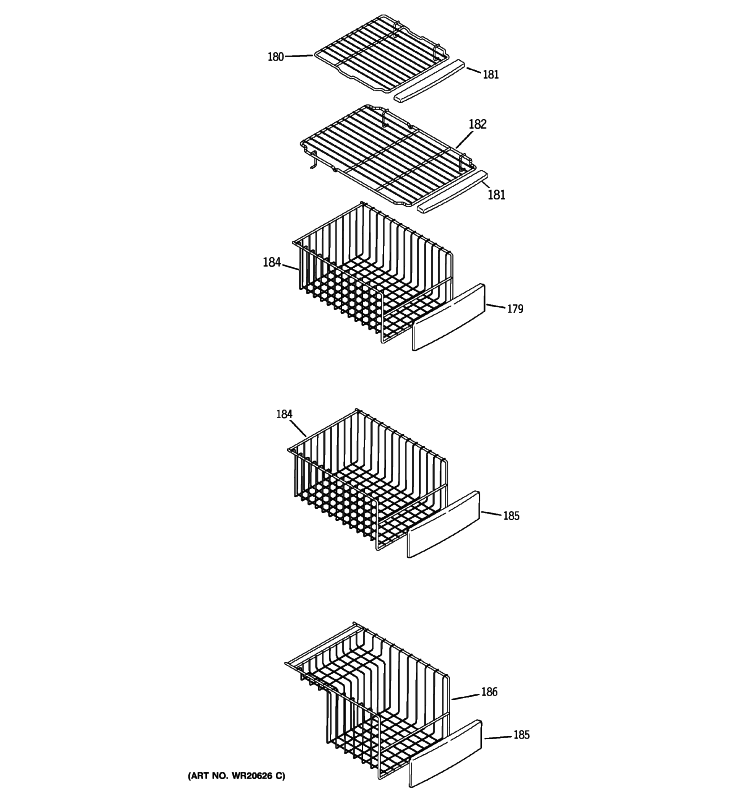 FREEZER SHELVES Diagram and Parts List for DSHS9NGYACSS  General Electric Refrigerator