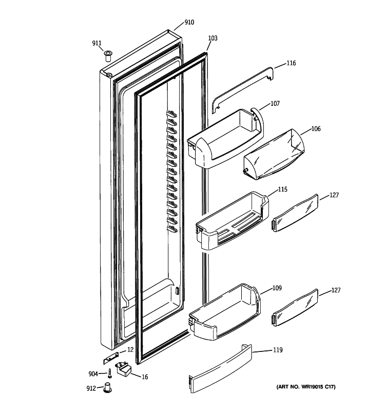 FRESH FOOD DOOR Diagram and Parts List for GCE21XGYAFNB  General Electric Refrigerator