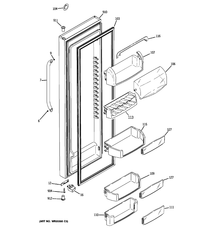 FRESH FOOD DOOR Diagram and Parts List for GSCS3KGYAFSS  General Electric Refrigerator