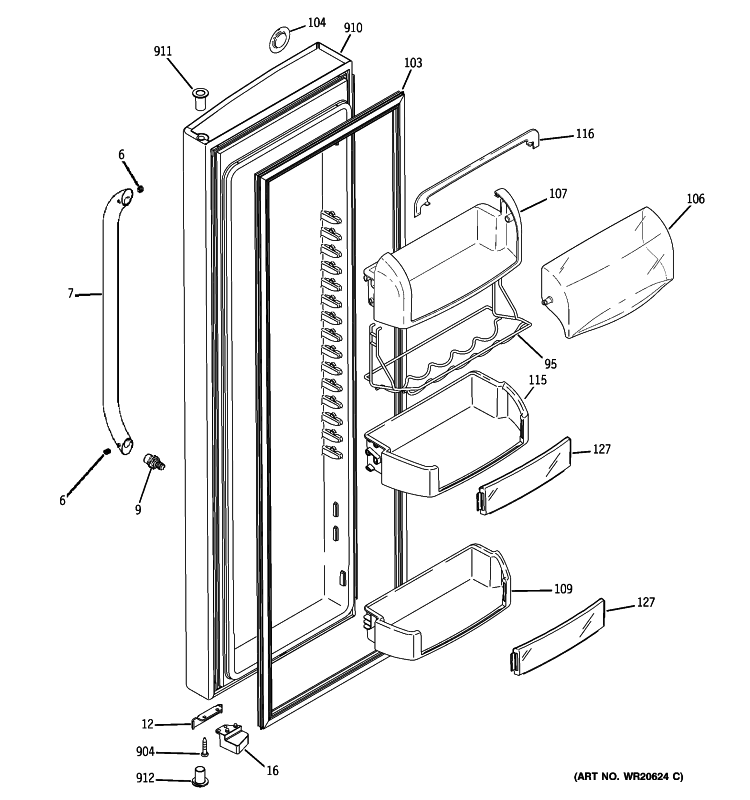 FRESH FOOD DOOR Diagram and Parts List for GSHS9NGYACSS  General Electric Refrigerator