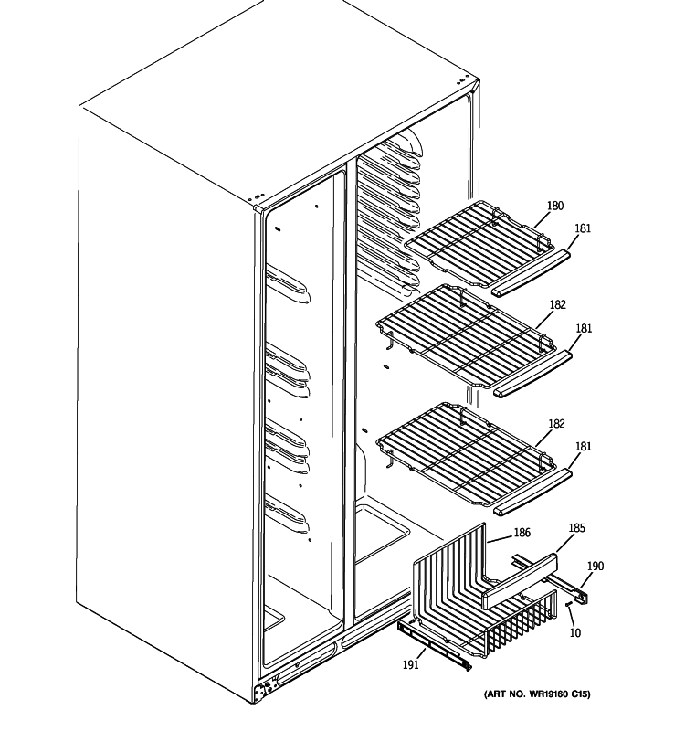 FREEZER SHELVES Diagram and Parts List for GSHS9NGYACSS  General Electric Refrigerator