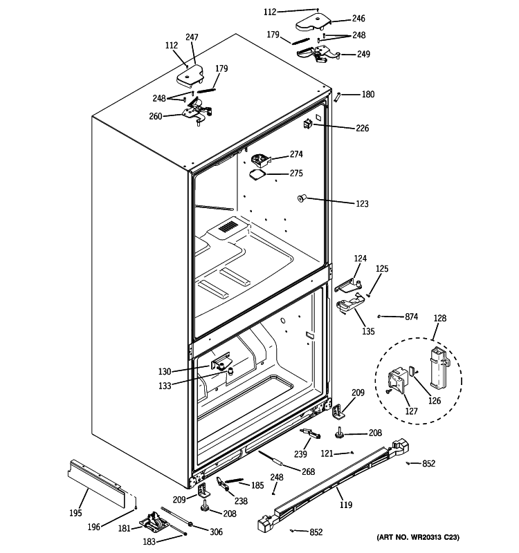 CASE PARTS Diagram and Parts List for PGCS1NFYASS  General Electric Refrigerator