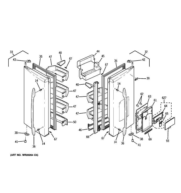 FRESH FOOD DOORS Diagram and Parts List for PGCS1PJYASS  General Electric Refrigerator