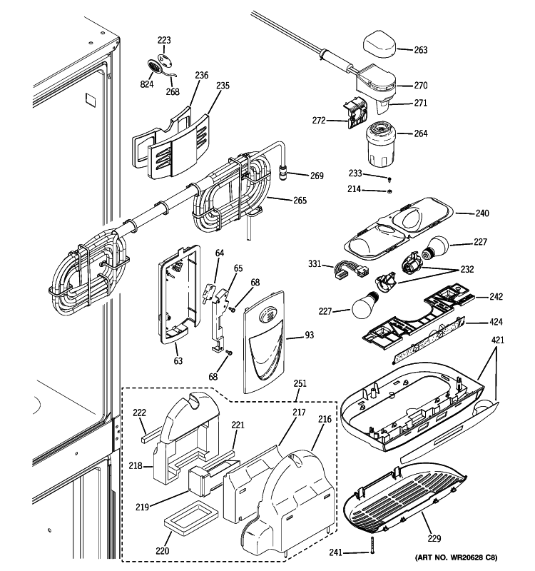 FRESH FOOD SECTION Diagram and Parts List for ZFGB21HYASS  General Electric Refrigerator