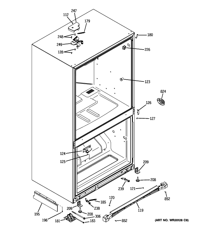 CASE PARTS Diagram and Parts List for PDCS1NCYALSS  General Electric Refrigerator
