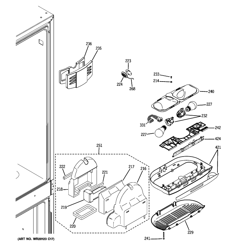 FRESH FOOD SECTION Diagram and Parts List for PDCS1NCYARSS  General Electric Refrigerator