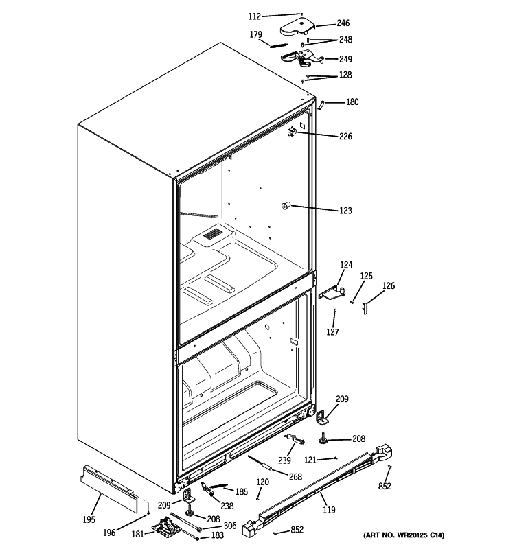 CASE PARTS Diagram and Parts List for PDCS1NCYARSS  General Electric Refrigerator