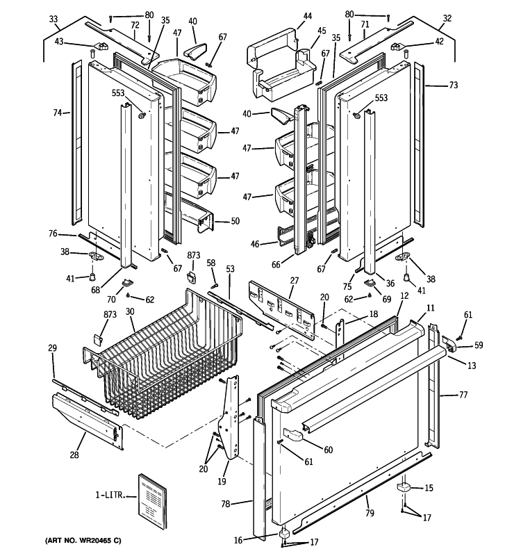 DOORS Diagram and Parts List for PFIC1NFYABV  General Electric Refrigerator