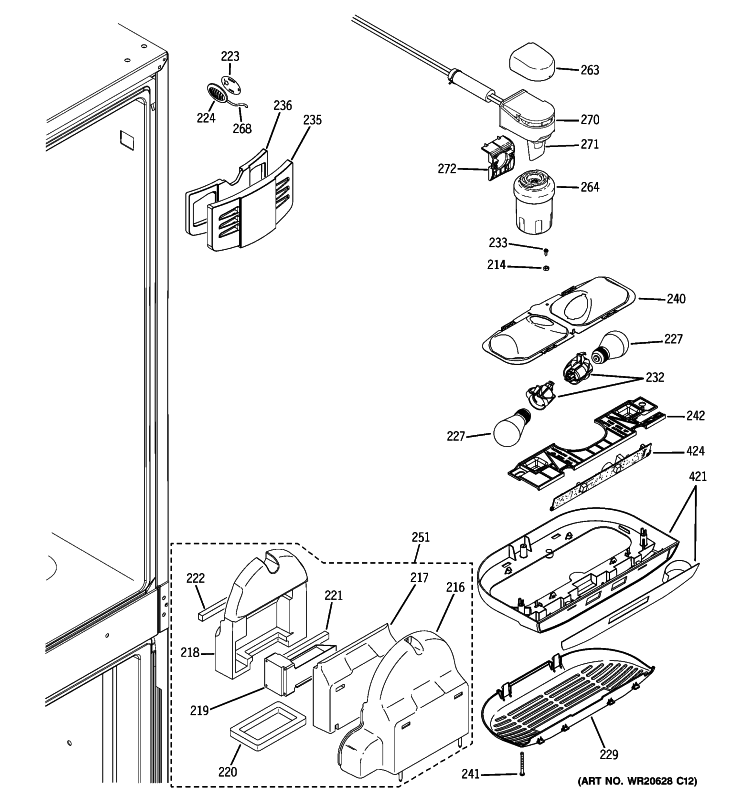 FRESH FOOD SECTION Diagram and Parts List for PFIC1NFYABV  General Electric Refrigerator