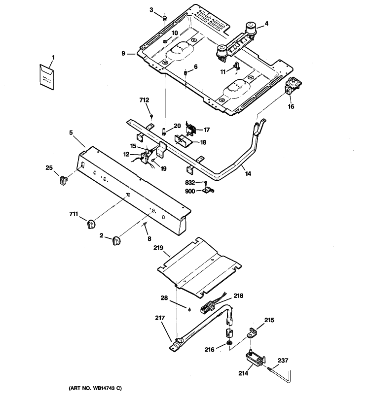 GAS & BURNER PARTS Diagram and Parts List for JGSS05DEM4BB  General Electric Range