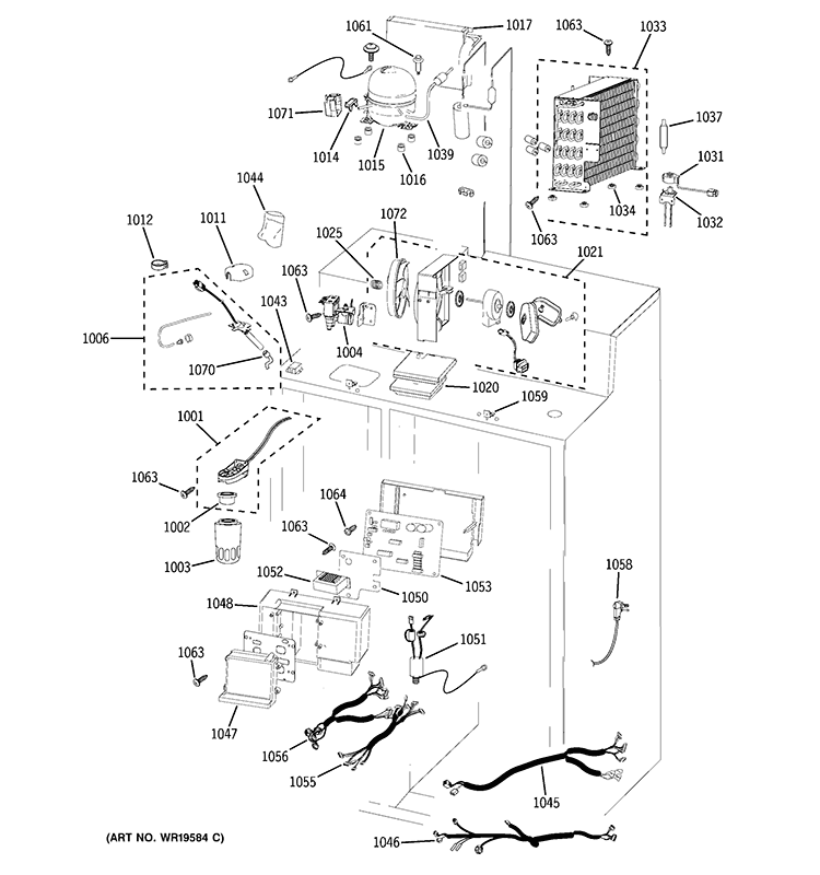 UNIT PARTS Diagram and Parts List for PSB48LSRABV  General Electric Refrigerator