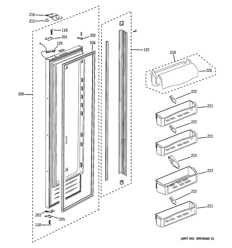 FRESH FOOD DOOR Diagram and Parts List for PSB48LSRABV  General Electric Refrigerator