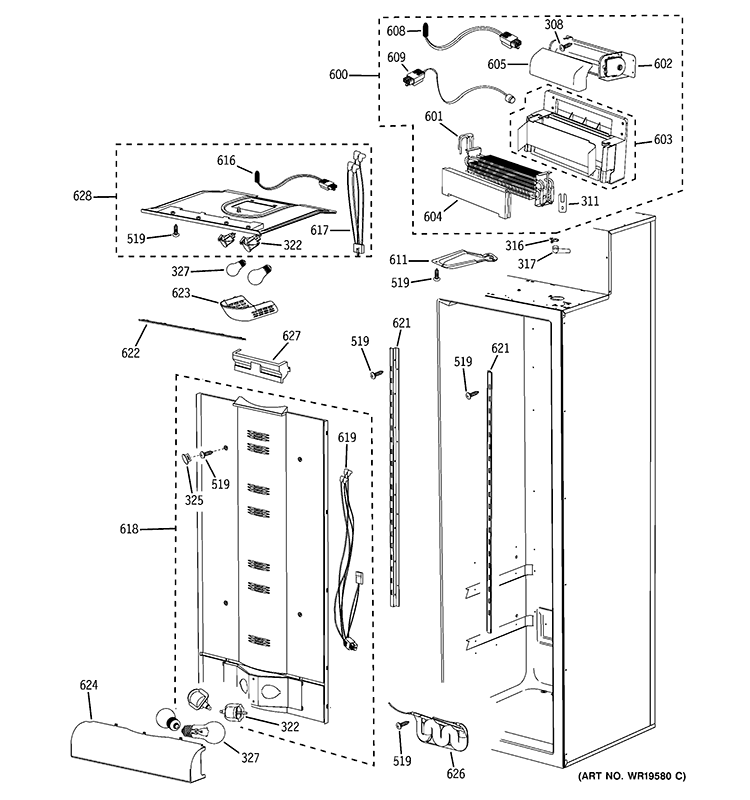 FRESH FOOD SECTION Diagram and Parts List for PSB48LSRABV  General Electric Refrigerator
