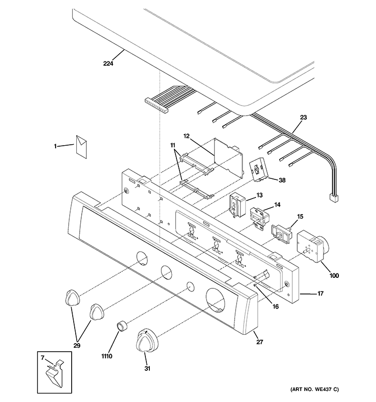 CONTROLS & TOP PANEL Diagram and Parts List for DPXH46EA3WW  General Electric Dryer