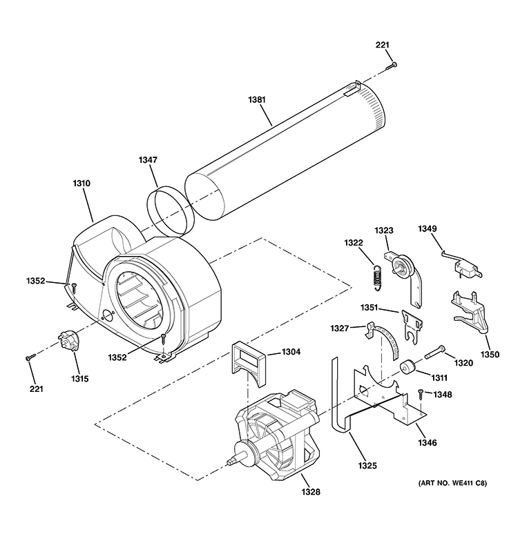 MOTOR Diagram and Parts List for DPXH46EA3WW  General Electric Dryer