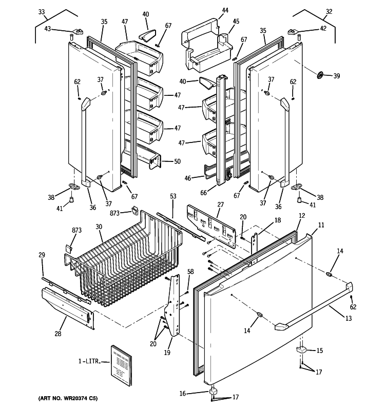 DOORS Diagram and Parts List for CFCP1ZIYASS  General Electric Refrigerator