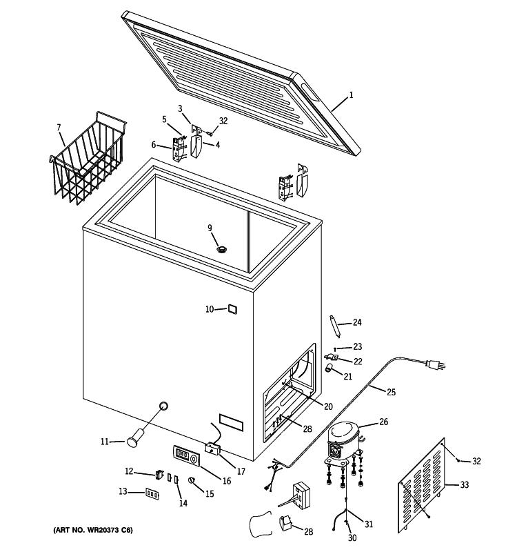 FREEZER Diagram and Parts List for FCM5SUDWW  General Electric Freezer