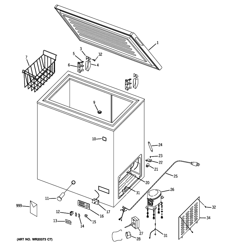 FREEZER Diagram and Parts List for FCM7SUCWW  General Electric Freezer