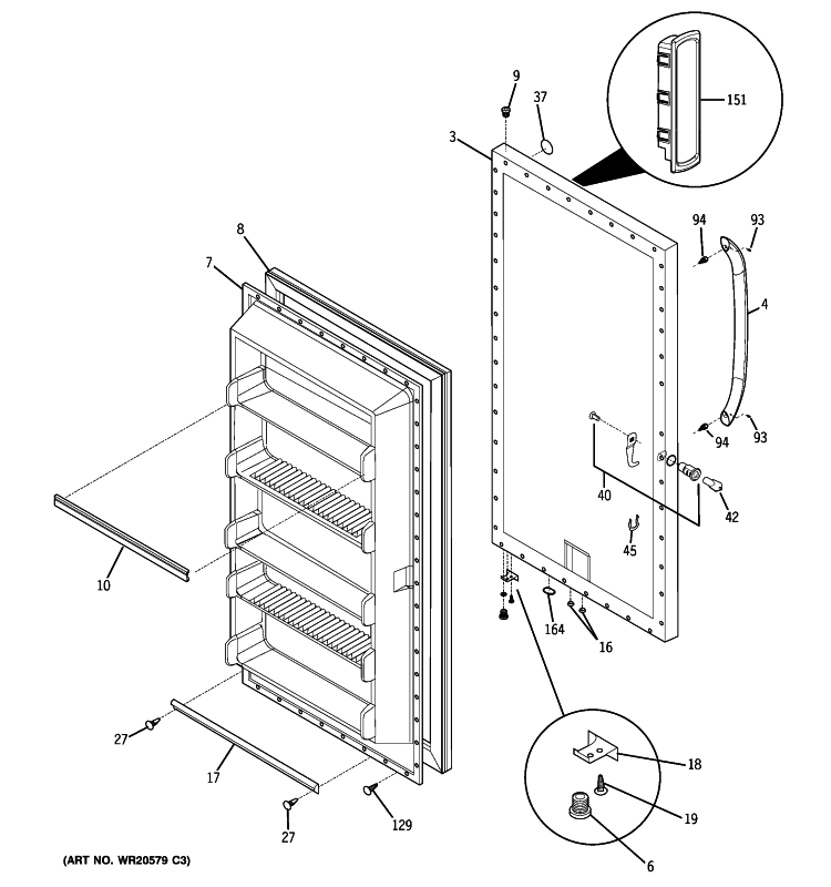 FREEZER DOOR Diagram and Parts List for FUF21SVBRWW  General Electric Freezer