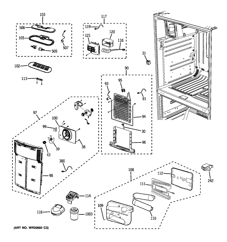 FRESH FOOD SECTION Diagram and Parts List for GFSF6KKYABB  General Electric Refrigerator