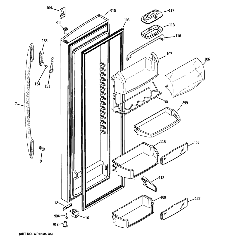FRESH FOOD DOOR Diagram and Parts List for PSK27TGXACCC  General Electric Refrigerator