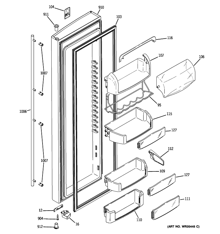 FRESH FOOD DOOR Diagram and Parts List for ZFSB25DXCSS  General Electric Refrigerator