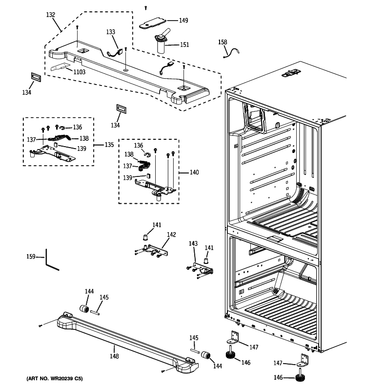 CASE PARTS Diagram and Parts List for PFSS6SKXASS  General Electric Refrigerator