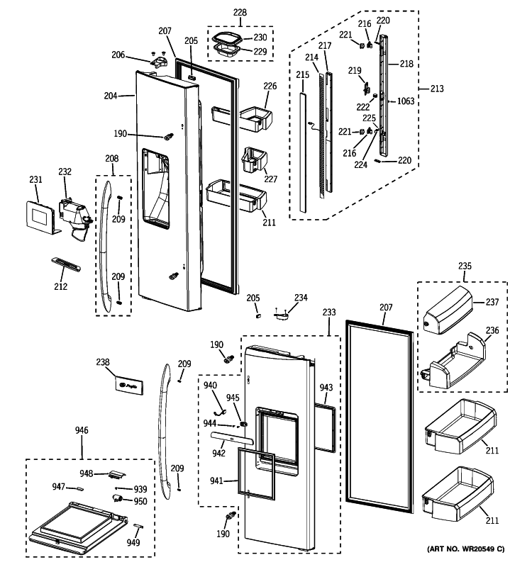 FRESH FOOD DOORS Diagram and Parts List for PFSS6SMXASS  General Electric Refrigerator